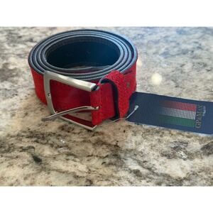 GP & MAX Red Suede Leather Belt Made in Italy Silver Buckle Men Size 110-125